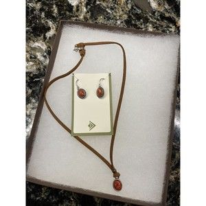 Silpada Coral Pendant/Wrapped in Sterling Silver with Faux Suede Necklace/Set